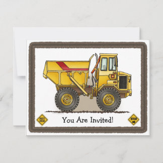Big Dump Truck Construction Kids Party Invitation
