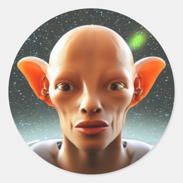 Big Ears Human Like Alien in space Classic Round Sticker (Front)