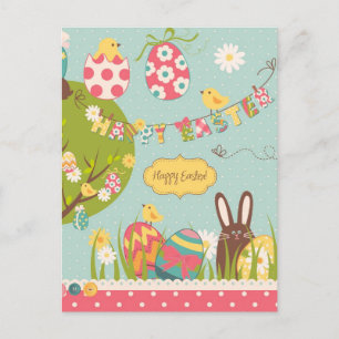 Big Easter set with cute chocolate rabbit Holiday Postcard