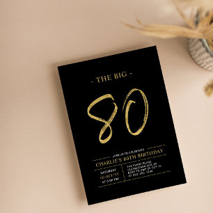 Big Eighty Gold & Black 80th Birthday Party Invitation