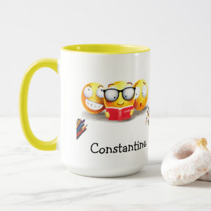 Big Emoji Smiling Reading Red Book Yellow Mug