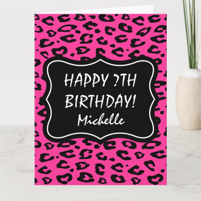 Big extra large pink leopard print Birthday card (Front)