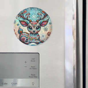 Big Eye Christmas Reindeer Folk Art Personalised Magnet