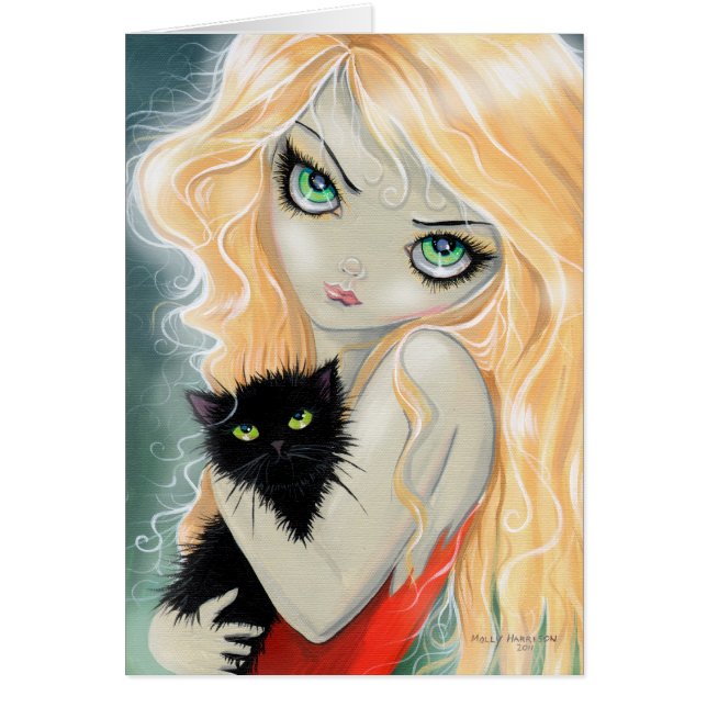 Big Eye Girl with Black Cat Card (Front)