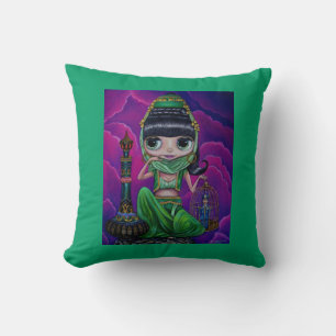 Big Eye Green Genie Girl and magic bottle Cushion