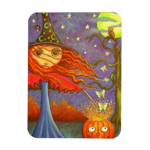 Big Eye Halloween Witch Magic Pumpkin Luna Moths Magnet