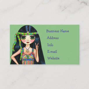 Big Eye Hippie Chick Flashing Peace Sign 1960s Business Card
