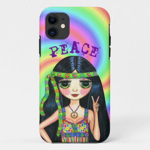 Big Eye Hippie Chick Peace Sign Cute 1960s 1970s Case-Mate iPhone Case