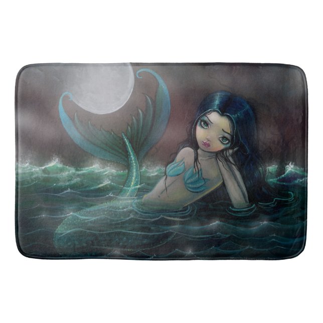 Big Eye Mermaid Cute Fantasy Art Illustration Bath Mat (Front)