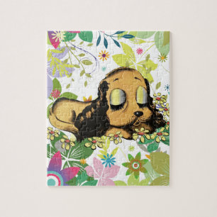 big eye sleeping Puppy Dog Cartoon Animal Art   Jigsaw Puzzle