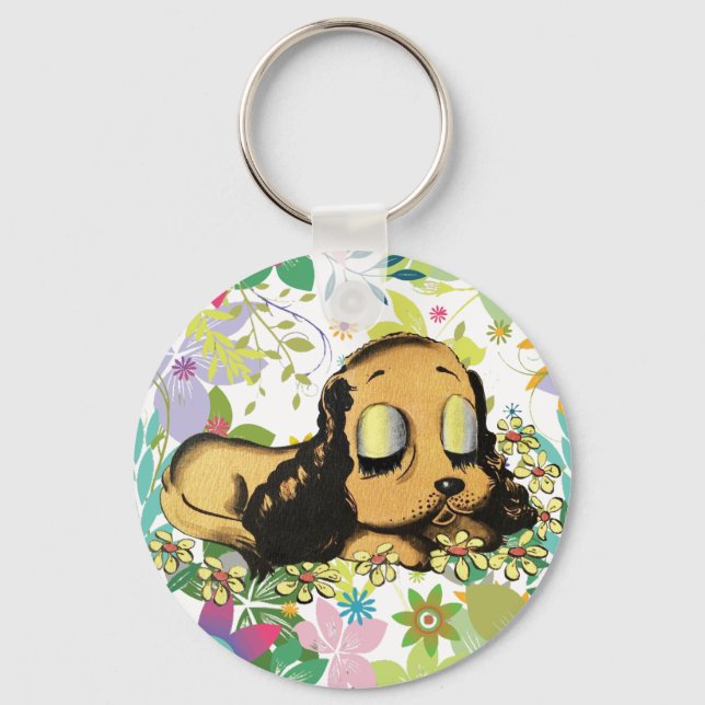 big eye sleeping Puppy Dog Cartoon Animal Art    Key Ring (Front)
