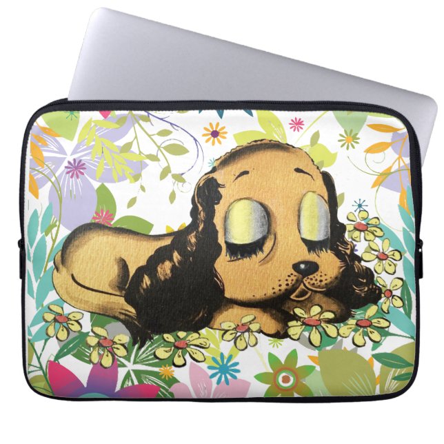 big eye sleeping Puppy Dog Cartoon Animal Art    Laptop Sleeve (Front)