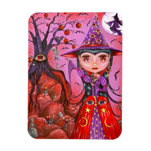 Big Eye Witch Pumpkin Hanging Tree Creepy! Magnet