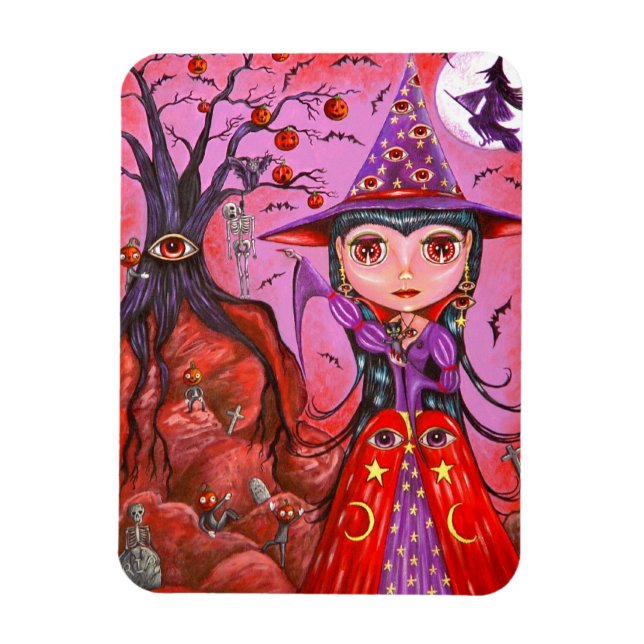 Big Eye Witch Pumpkin Hanging Tree Creepy! Magnet (Vertical)