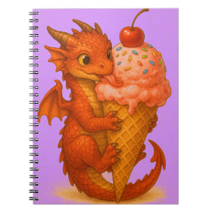 Big eyed baby fire dragon ice cream fantasy art notebook