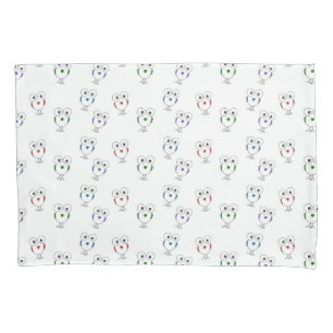 Big eyed birds pattern white pillowcase
