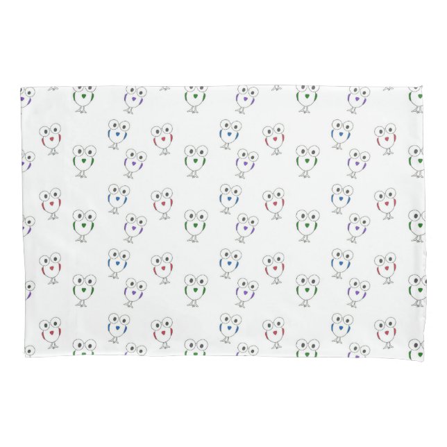 Big eyed birds pattern white pillowcase (Front)