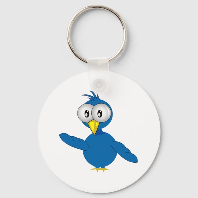 Big-Eyed Blue Cartoon Bird Key Ring (Front)