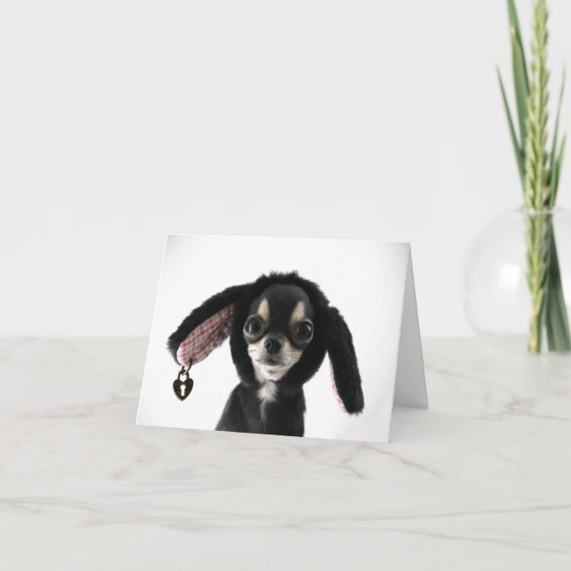Big Eyed Chihuahua With Bunny Ears Card (Front)