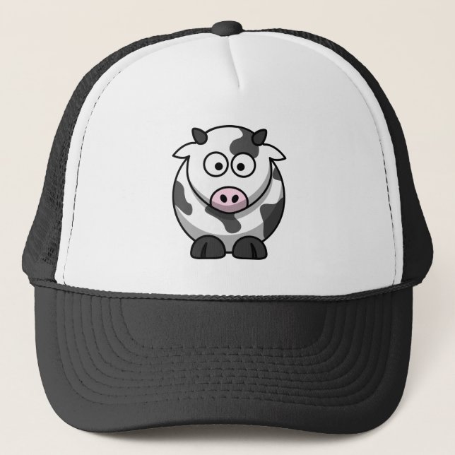 Big Eyed Funny Round Cartoon Cow Trucker Hat (Front)