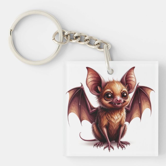 Big Eyed Halloween Bat Mascot Character 🎃 Key Ring (Front)