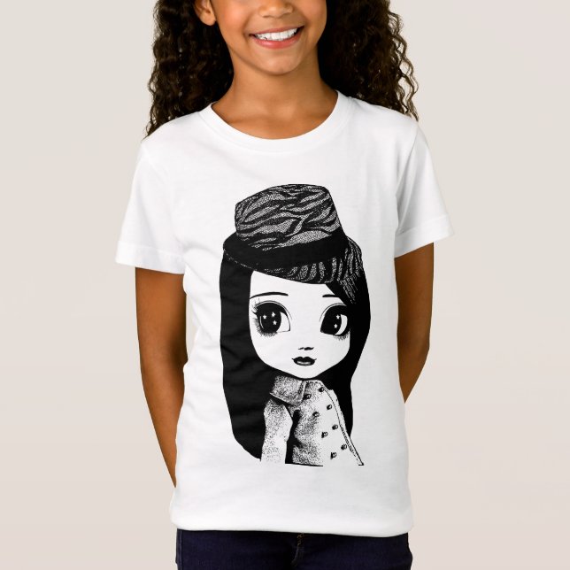 Big Eyes cute Girl Fedora hat Original Art T-Shirt (Front)