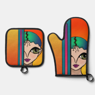 Big Eyes Design Oven Mitt & Pot Holder Set