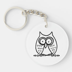 Big Eyes Funny Cartoon Owl Drawing Key Ring