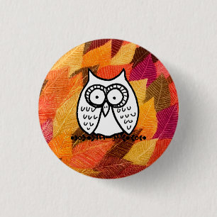 Big Eyes Funny Cartoon Owl Drawing Leaves 3 Cm Round Badge