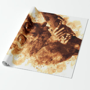 Big Eyes Monkey Coffee Art_633c3e6ae98b6de43e0a6dc Wrapping Paper