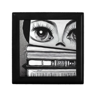Big Eyes Over Book Stack Gift Box