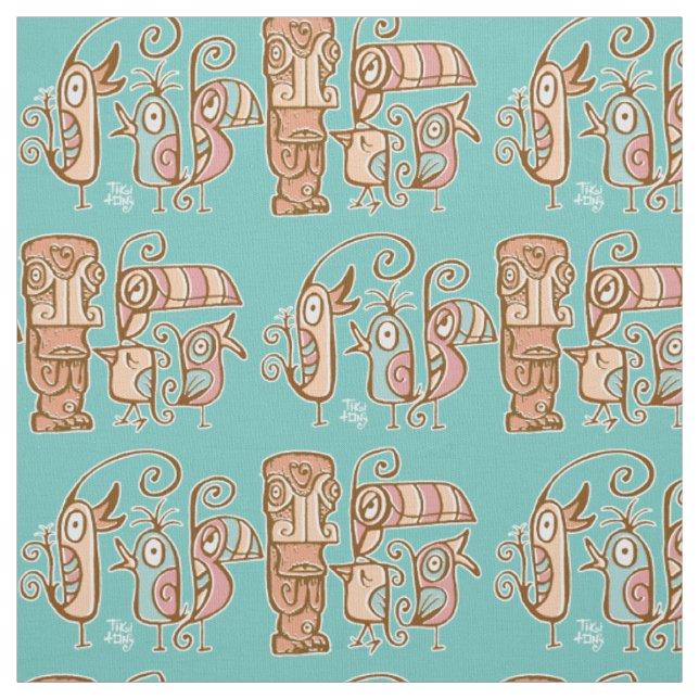 Big Eyes Tiki with birds Fabric (Swatch)