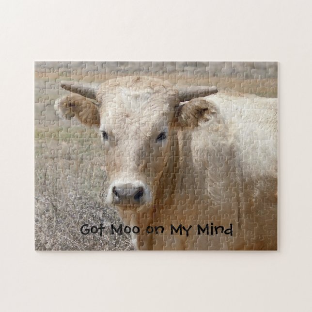 Big Eyes White Charolais Cattle - Western Jigsaw Puzzle (Horizontal)