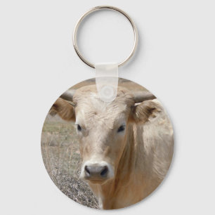 Big Eyes White Charolais Cattle - Western Key Ring