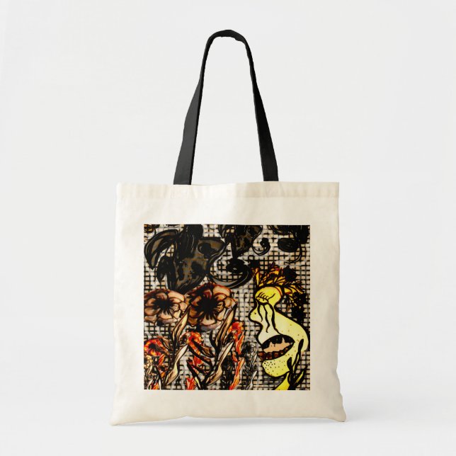 Big face black handle tote bag (Front)