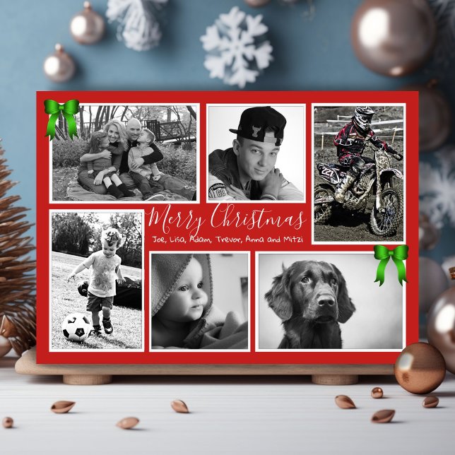 Big Family Christmas Photo Collage Red Green Holiday Card (Creator Uploaded)