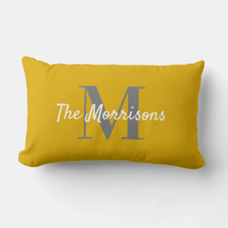Big Family Name Monogram Solid Mustard Yellow Lumbar Cushion