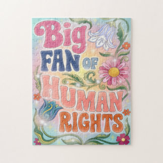 Big Fan of Human Rights Retro Floral Quote  Jigsaw Puzzle