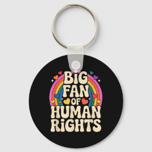Big Fan of Human Rights Retro Rainbow Pride LGBTQ Key Ring