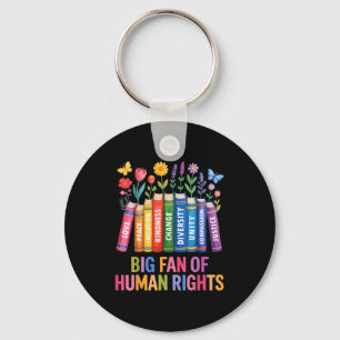 Big fan of human rights vintage floral rainbowBig Key Ring