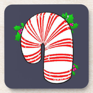 Big Fat Candy Cane on Blue Set of Cork Coasters