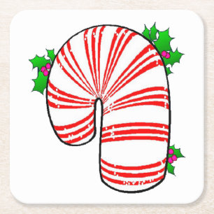 Big Fat Candy Cane Square Paper Coaster