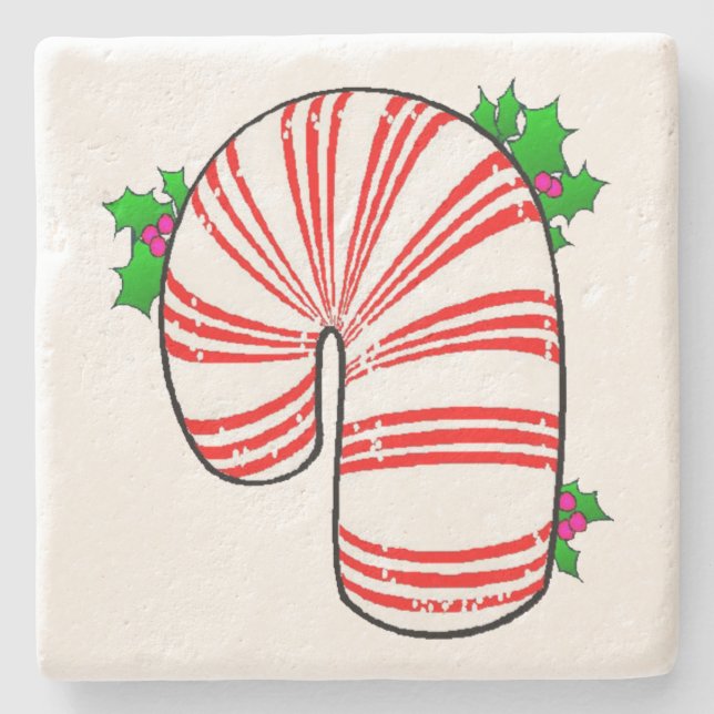 Big Fat Candy Cane Stone Coaster (Front)