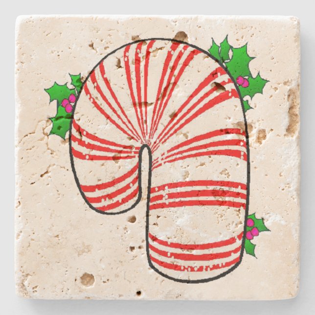 Big Fat Candy Cane Stone Coaster (Front)