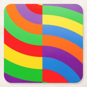 BIG FAT RAINBOW STRIPES CIRCLES SQUARE PAPER COASTER