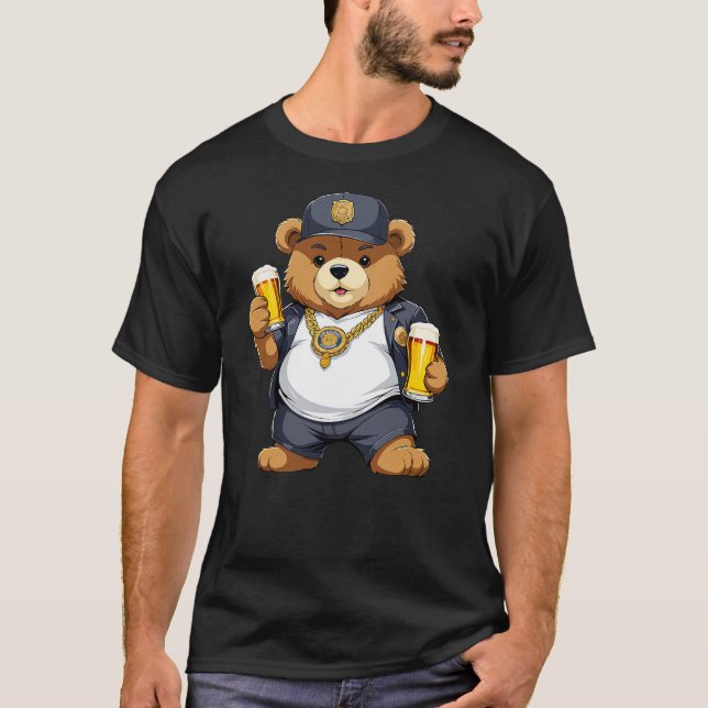 Big Fat Teddy Bear Gangster in Hip Hop Street Clot T-Shirt (Front)