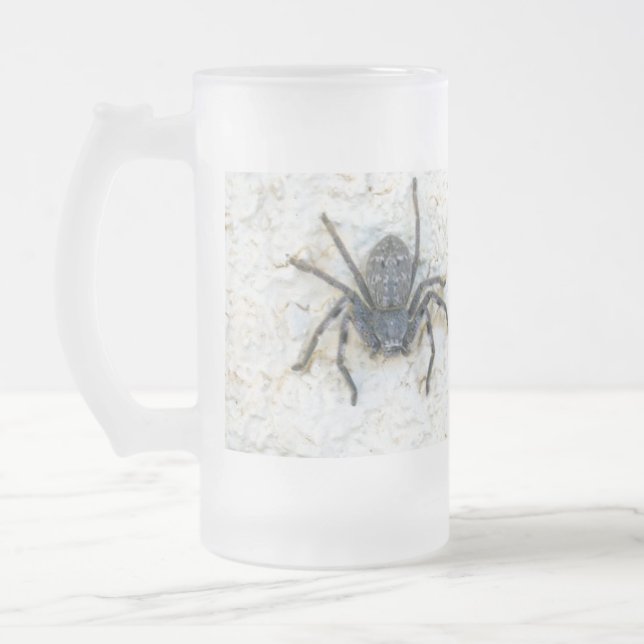 Big  Female Huntsman Spider, Frosted Glass Beer Mug (Left)