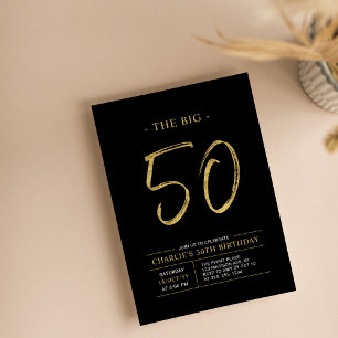 Big Fifty Gold & Black 50th Birthday Party Invitation