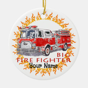 Big Firefighter Firetruck firefighters Ceramic Tree Decoration
