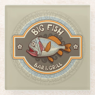 Big Fish Bar And Grill Poster Glass Coaster